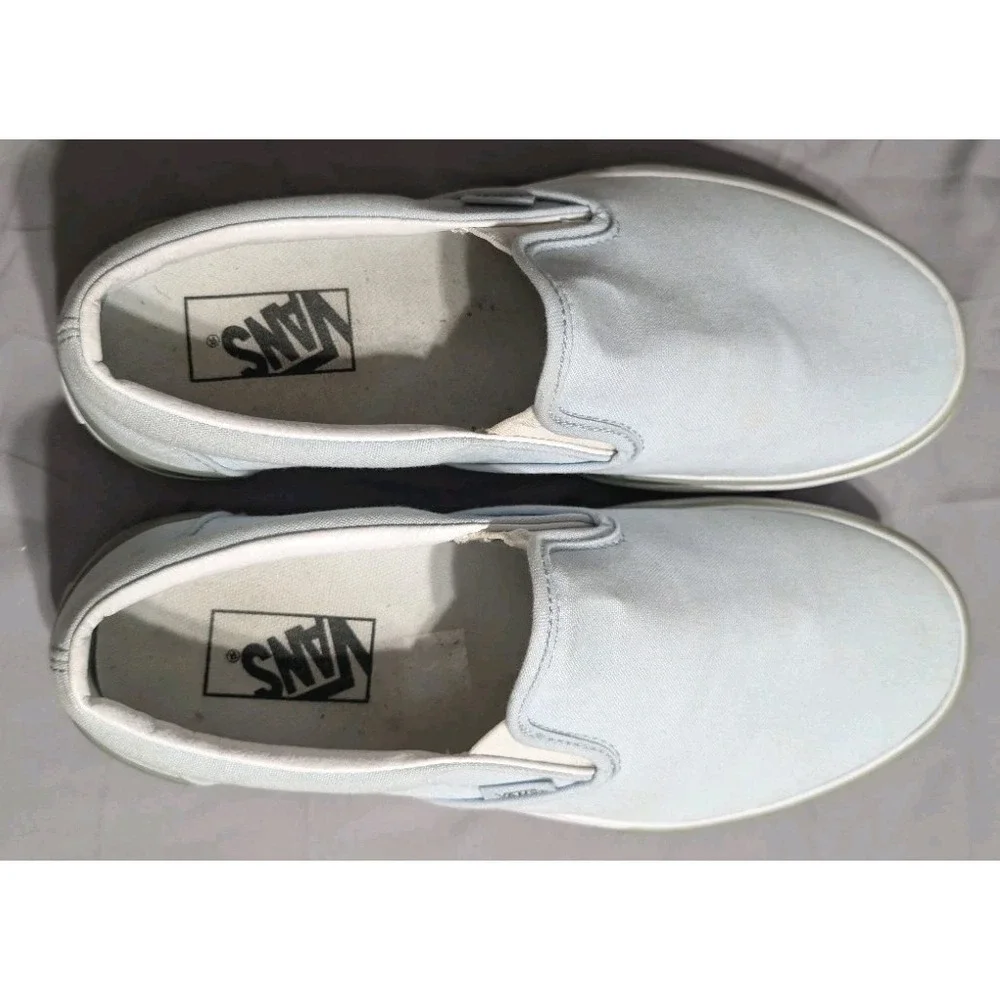 Vans Slip-On Stack Platform Shoes Mens 8 Womens 9.5 Light Blue Canvas